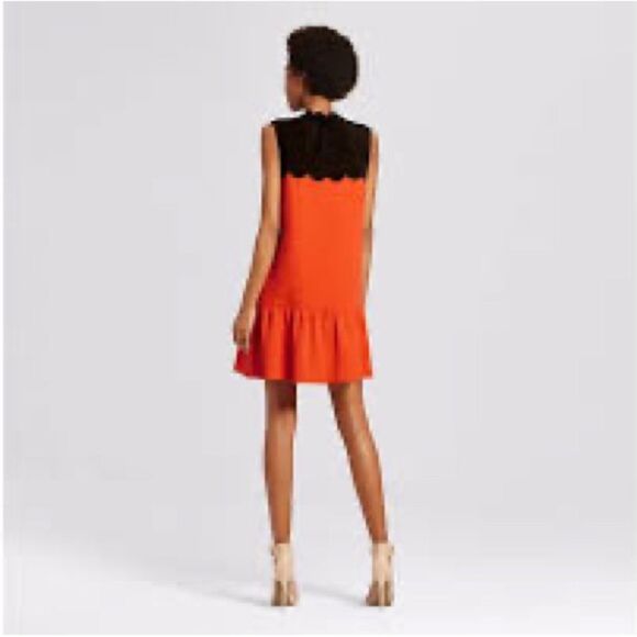 NWOT VICTORIA BECKHAM FOR TARGET SCALLOPS BLACK ORANGE DRESS Sz S - Picture 3 of 8